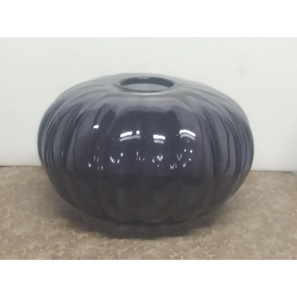Gunnel Sahlin Vase Ikea Large glass Purple flash paint 1990s Pumpkin shaped 9.5